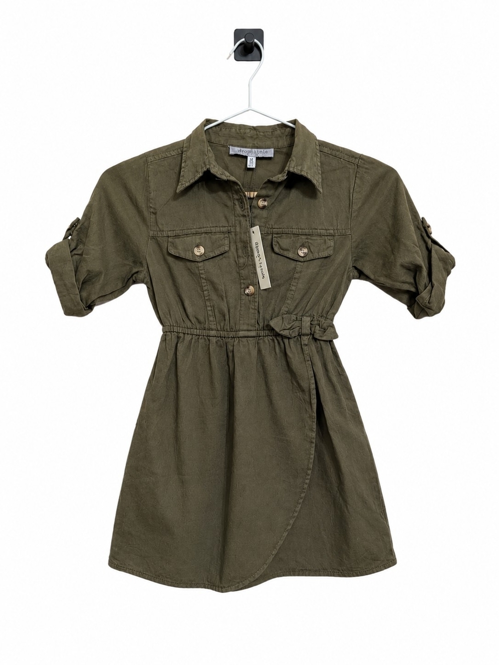 Button-Front Olive Green Girls' Utility Dress